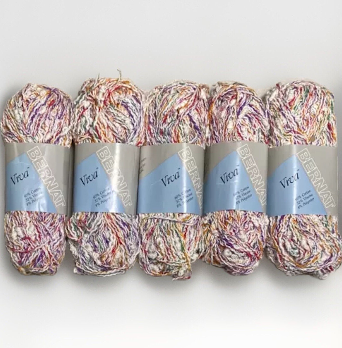 5 ct VTG Bernat Viva Yarn Skeins Bright Mix 13044 90 yd Cotton Blend 50g 1.75 oz