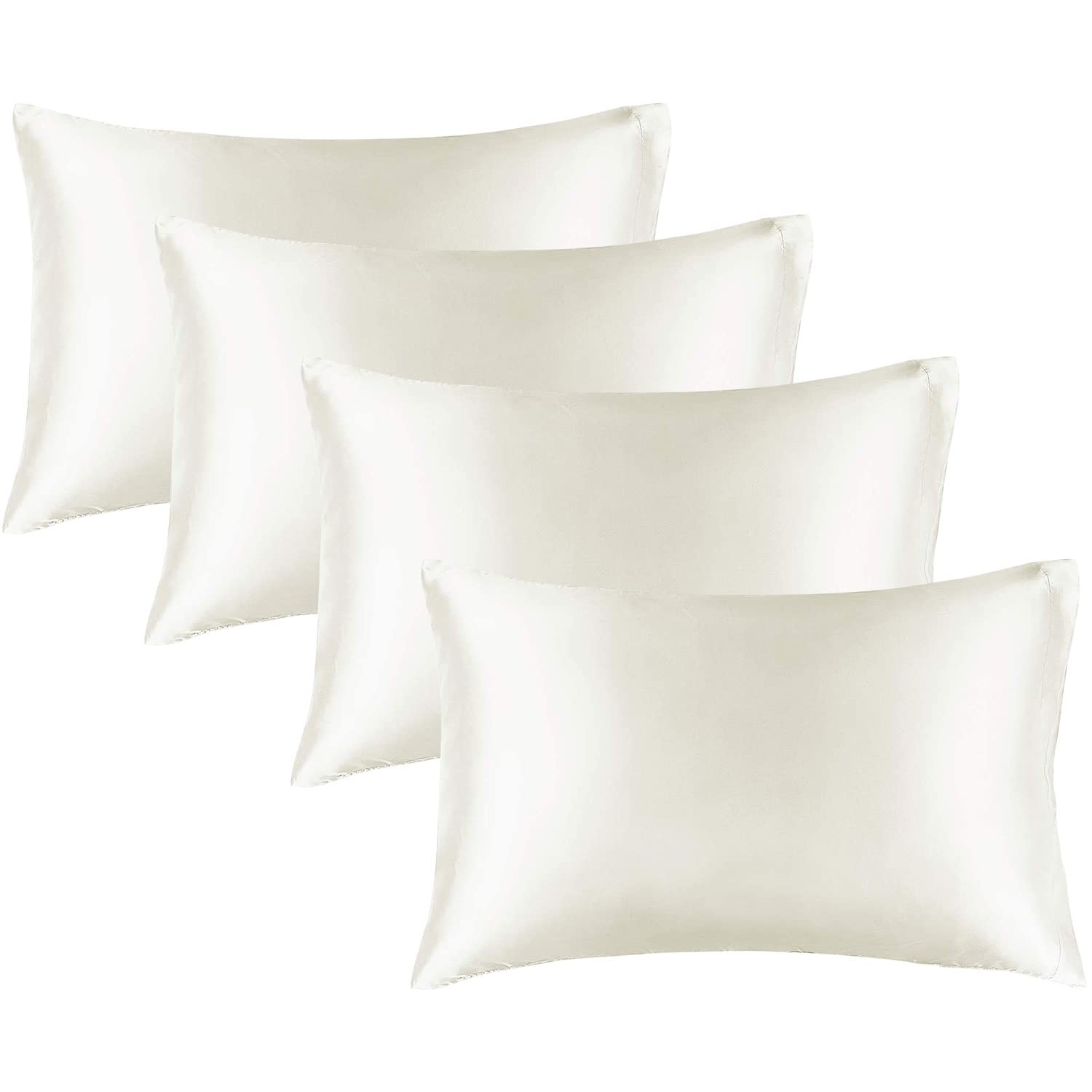 Silk Feel Pillowcases, Standard Size 20x26, 4 Pack, Ivory White