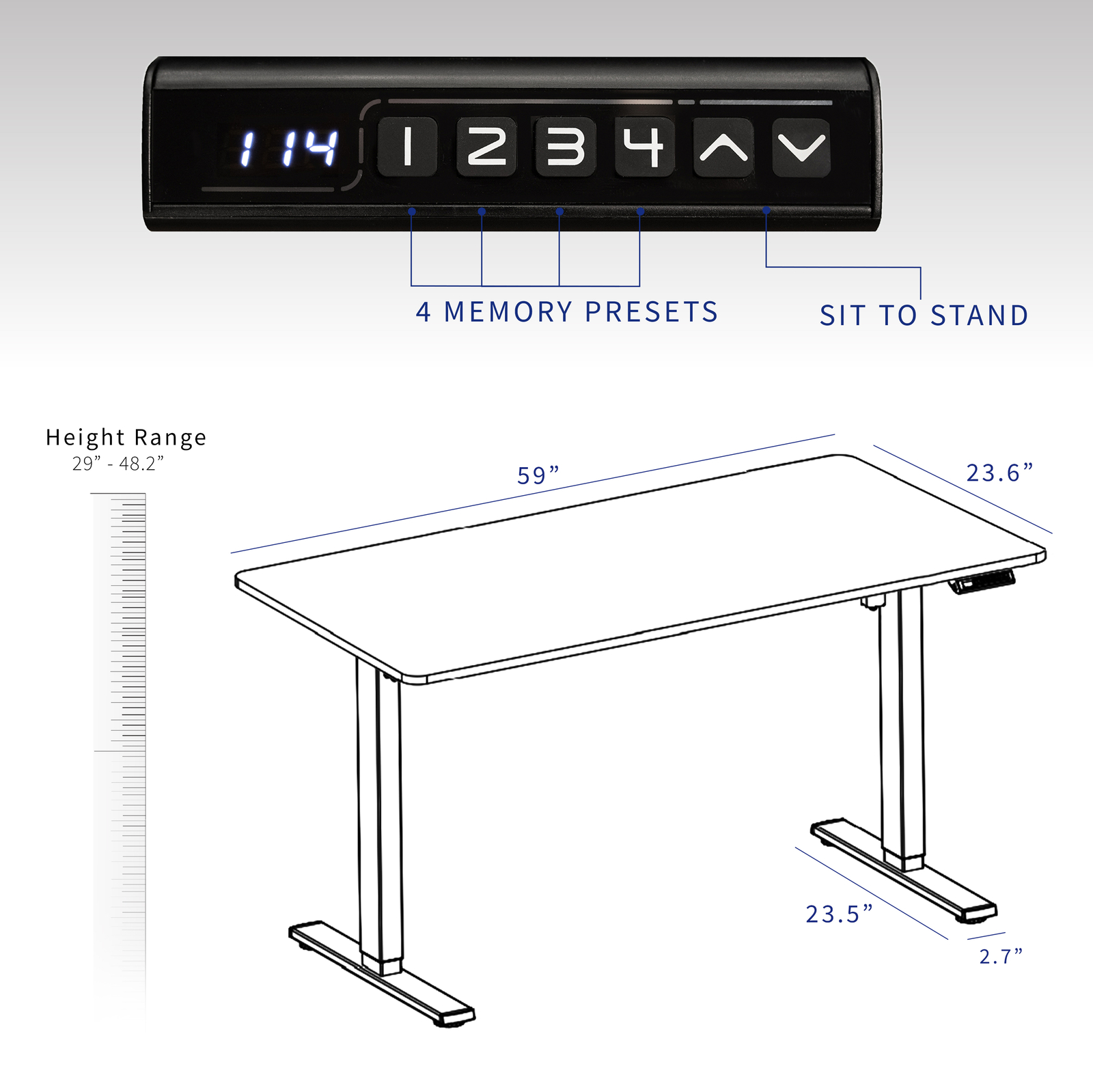 VIVO Electric 60” x 24” Stand Up Desk, White Marble Dry Erase Top, White Frame