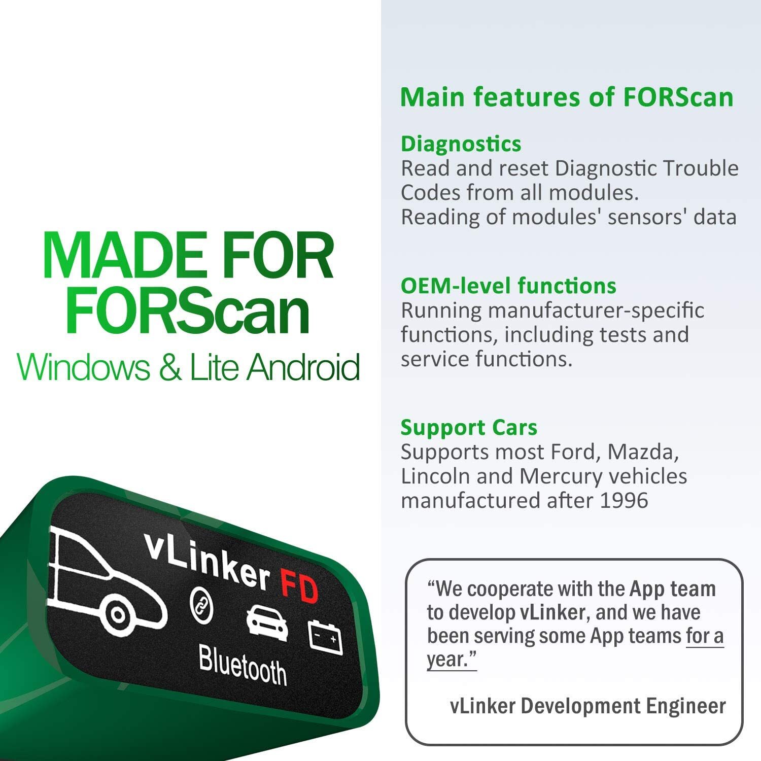 Vgate OBD2 Bluetooth Scanner vLinker FD Diagnostic FOR-Scan Adapter for Android