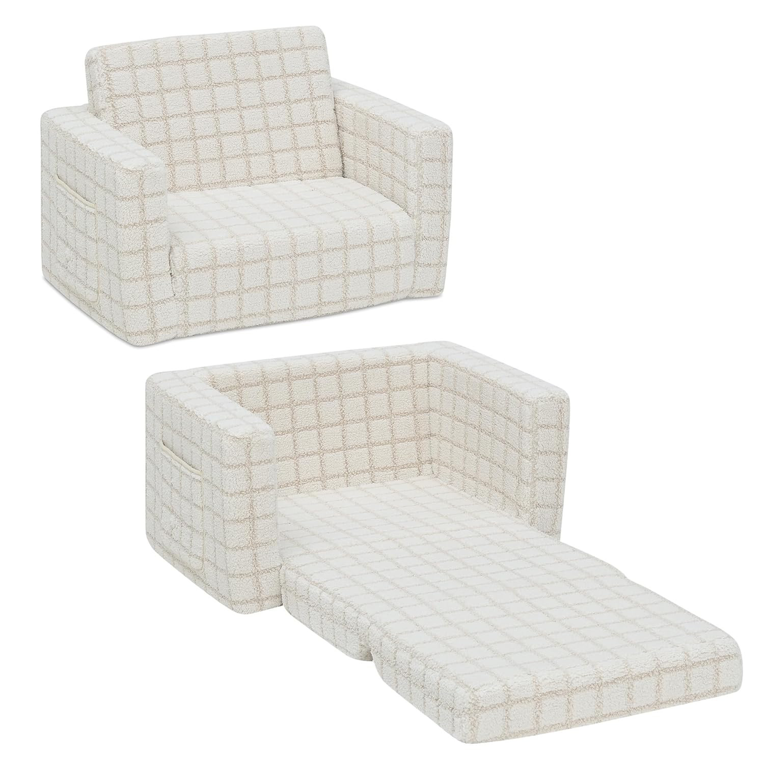 Delta Children Checkered Cozee Flip-Out Kids Chair, Snuggly Sherpa-Like Foam Con