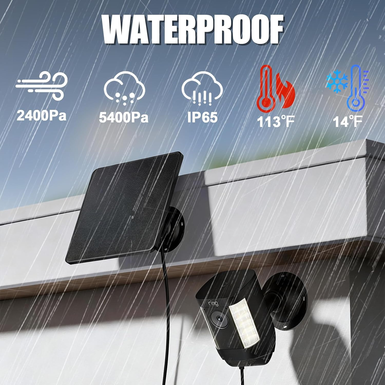 5W Solar Panel Charger for Ring Cameras, 2-Pack, IP65 Waterproof, 10ft Cable