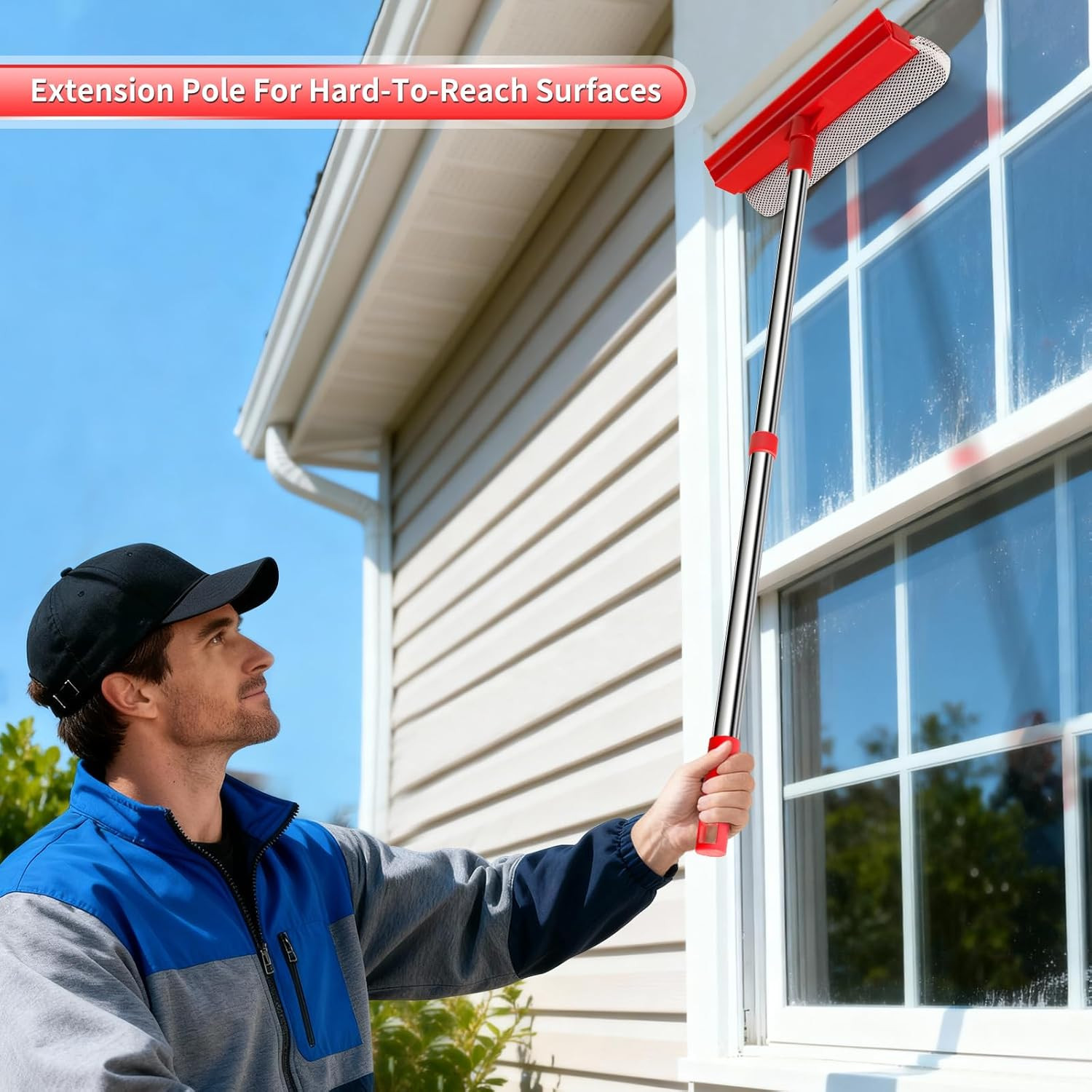 Window Squeegee with 18.5"-28.5" Retractable Handle, 2-In-1 Squeegee for Window