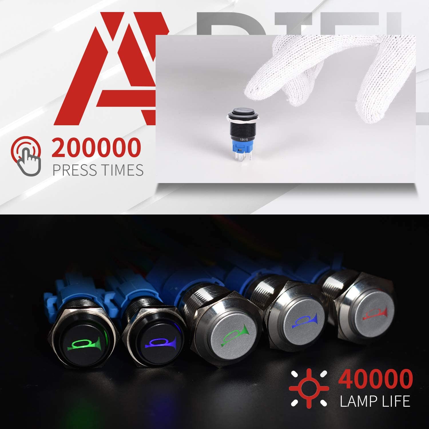 APIELE 19mm 12V Momentary Speaker Horn Push Button Toggle Black Shell-Blue
