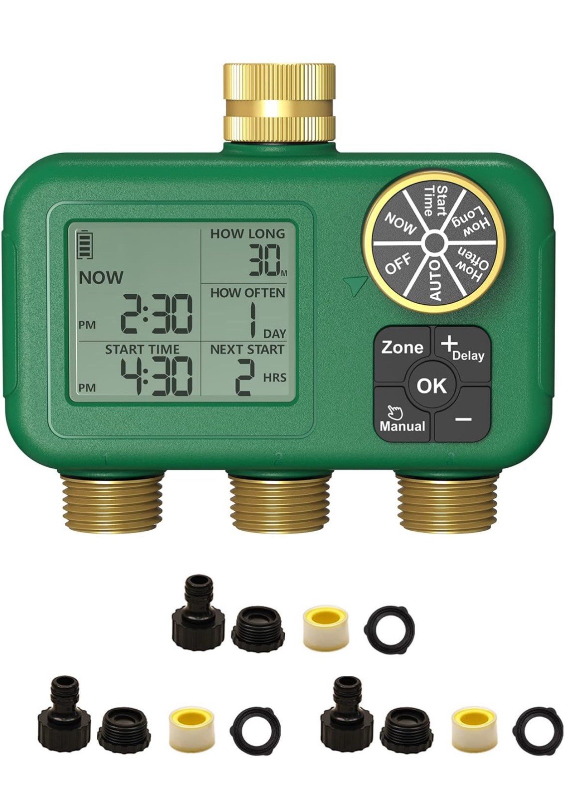 3 Zone Garden Hose Water Timer Heavy Duty Solid Brass Outlet Automatic Sprinkler