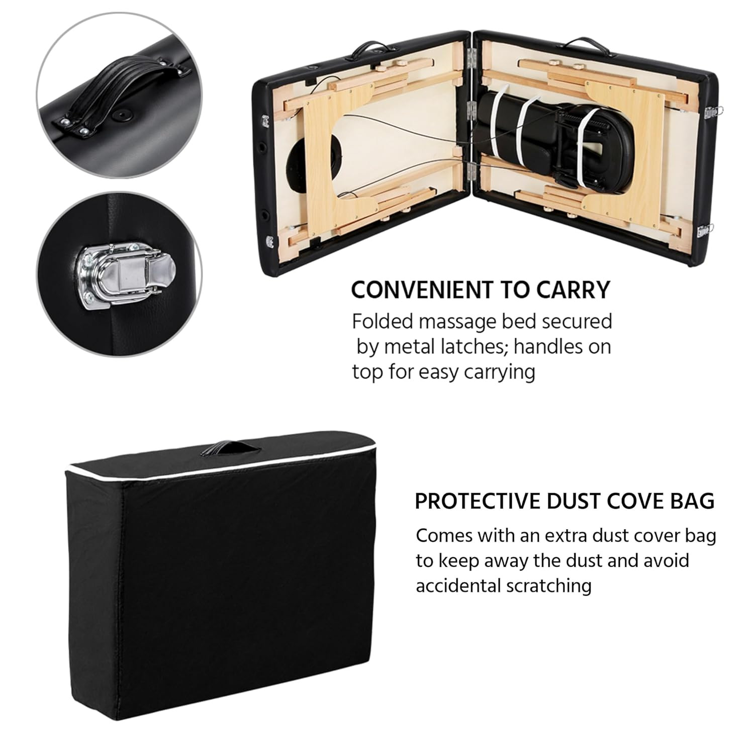 24 Inch Portable Massage Table Foldable Spa Bed Adjustable with Bag Black