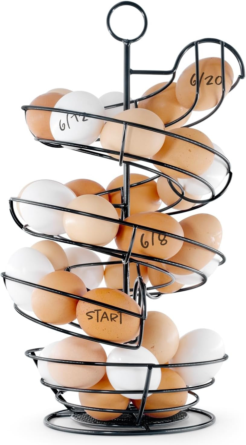 Fresh Egg Holder Countertop, Egg Skelter, Spiral Egg Holder with Storage Bask...