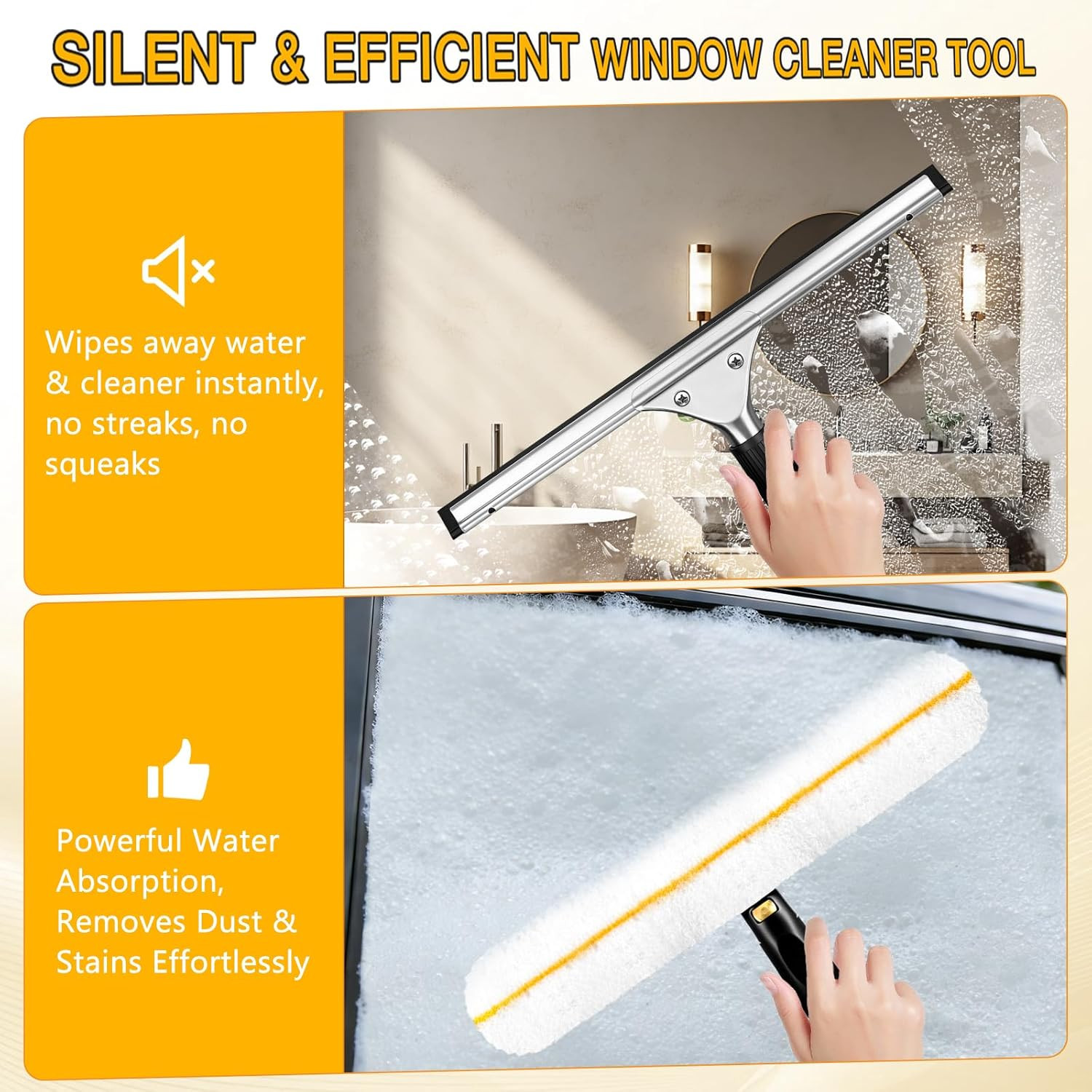 Professional Window Cleaning Squeegee Kit- 14" Squeegee & Microfiber Rotatable