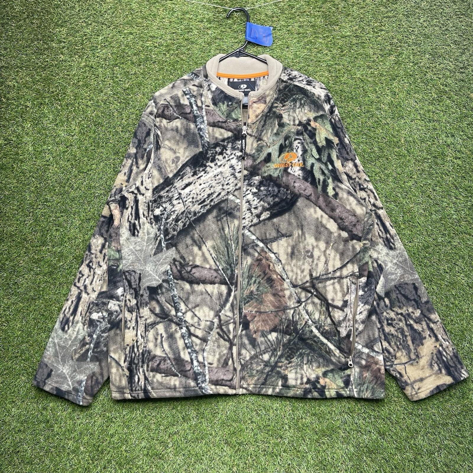 Cabelas Camo Jacket Mens XL Woodland Camo Mossy Oak Break Up Zip Hunting Fleece