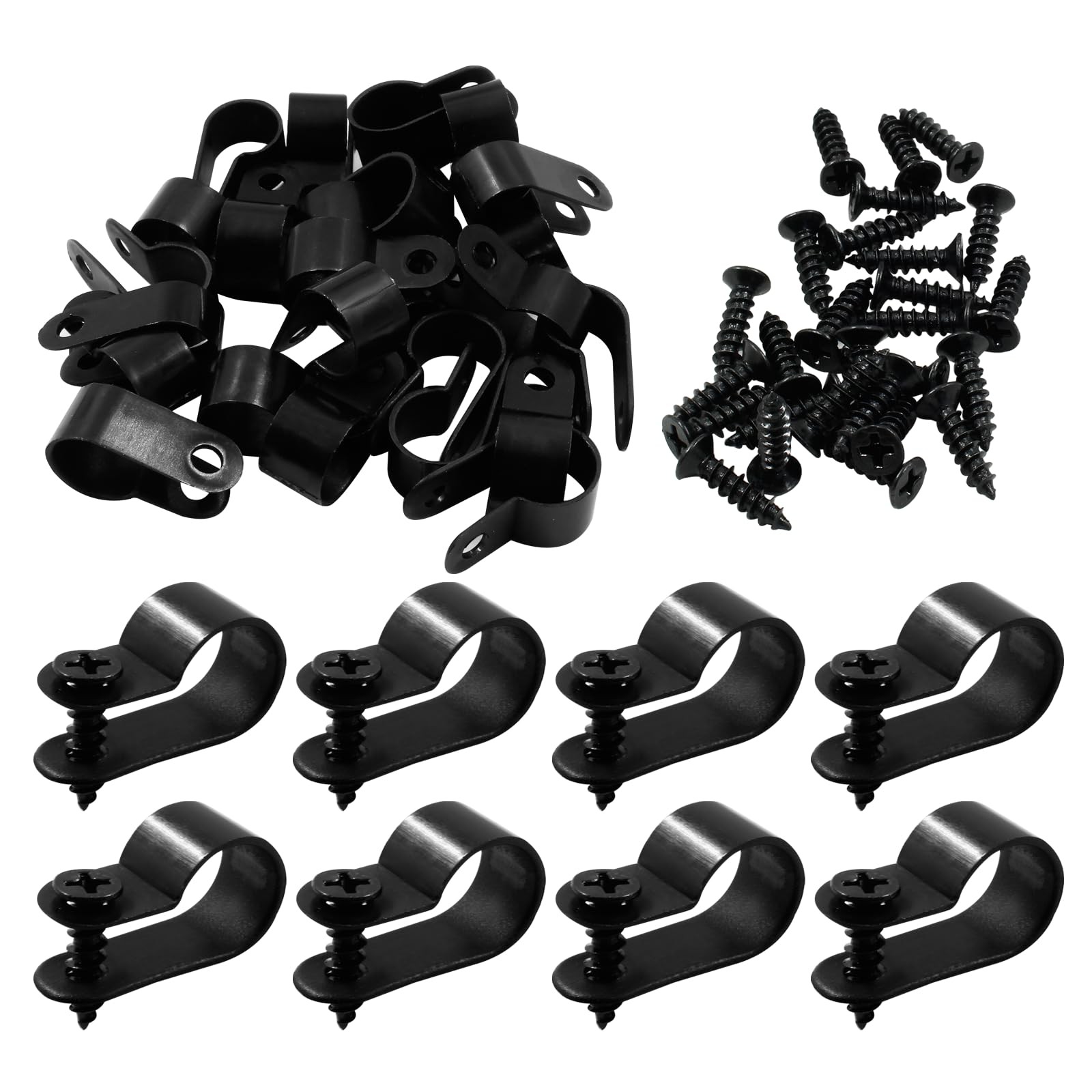 Bivethoi 120 PCS R-Type Cable Clip Wire Clamp, 1/2" Black 1/2 inch,