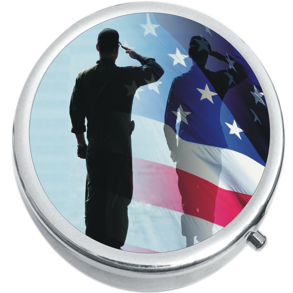 US Flag Salute Medicine Vitamin Compact Pill Box