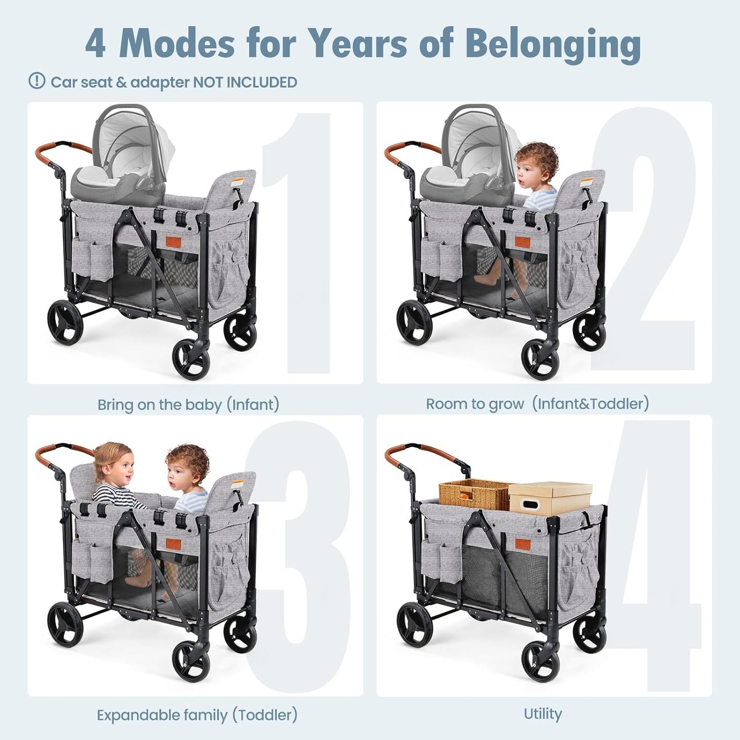 Wagon Stroller for 2 Kids, High Seat & 5 Point Harness,Adjustable Handlebar
