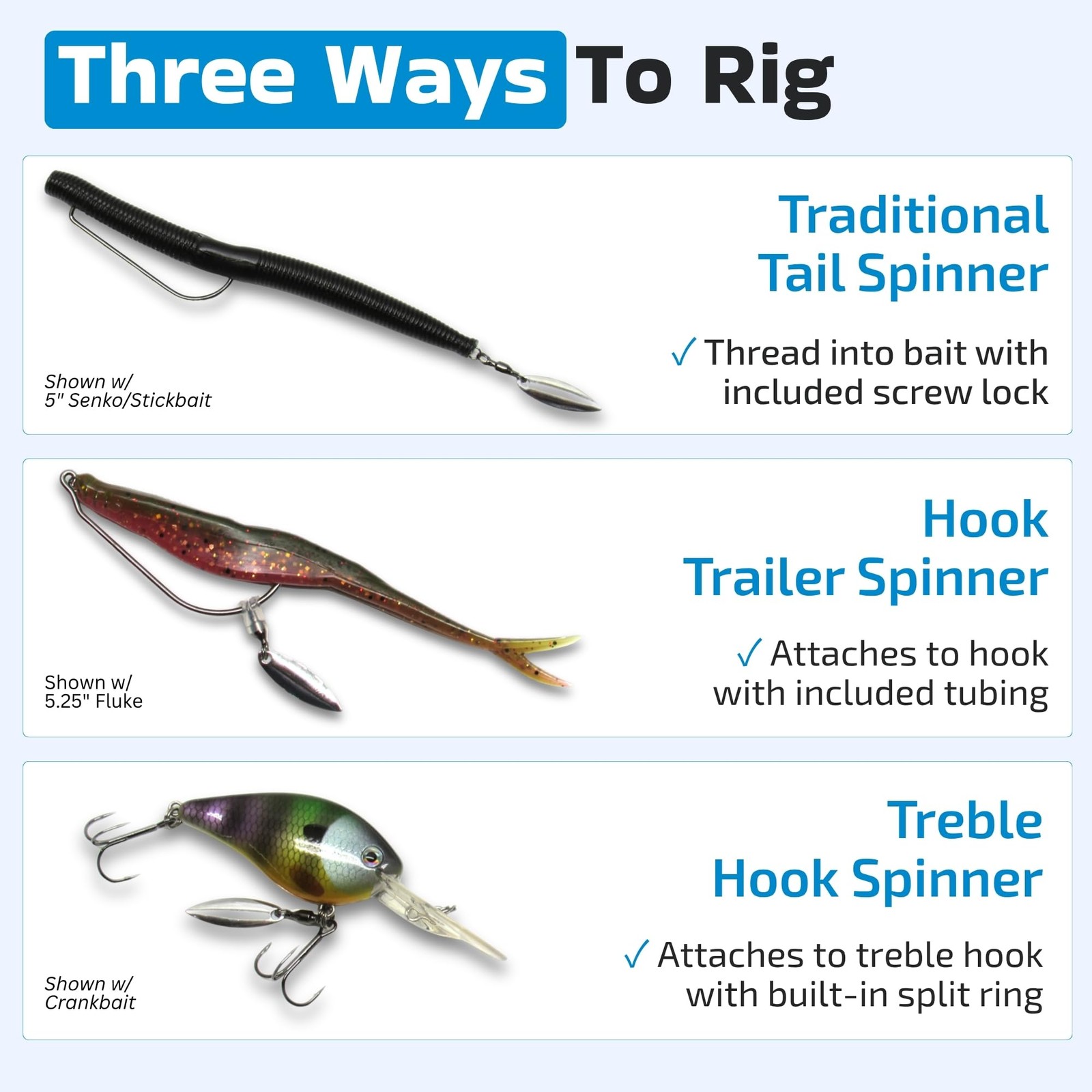 Harmony Fishing 7~Pack Tail Spinners Willow Blade Silver