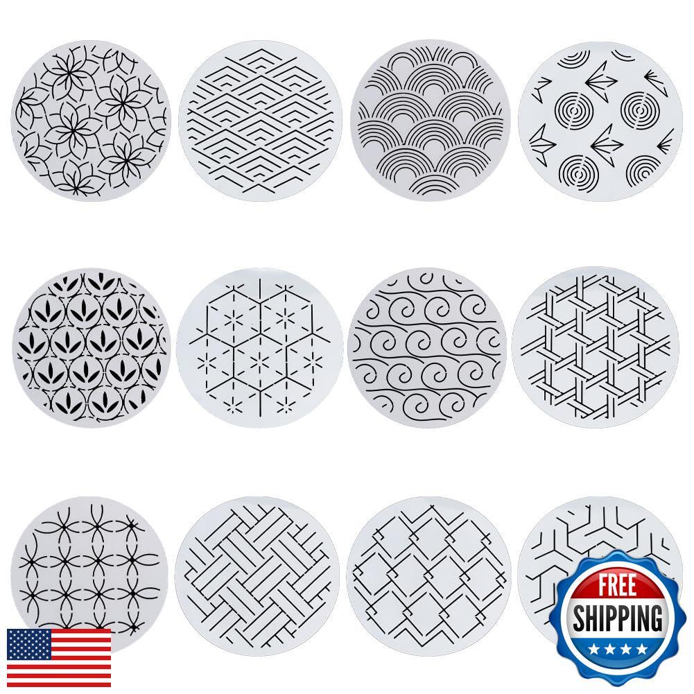 FREEBLOSS 12Pcs Sashiko Stencils Sashiko PET Template Drawing Line Template f