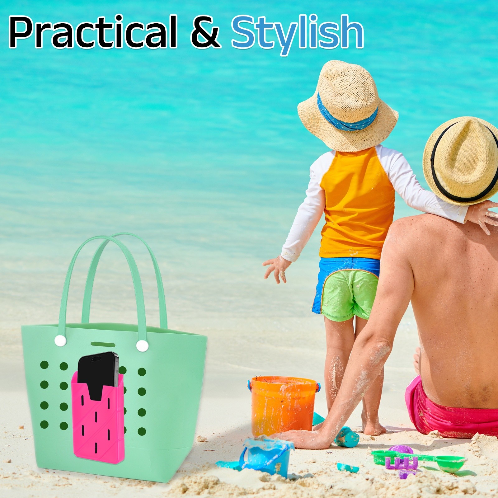 2Pcs Organizer Holder for Beach Bag, Square Hole Insert Holder Charm, Black