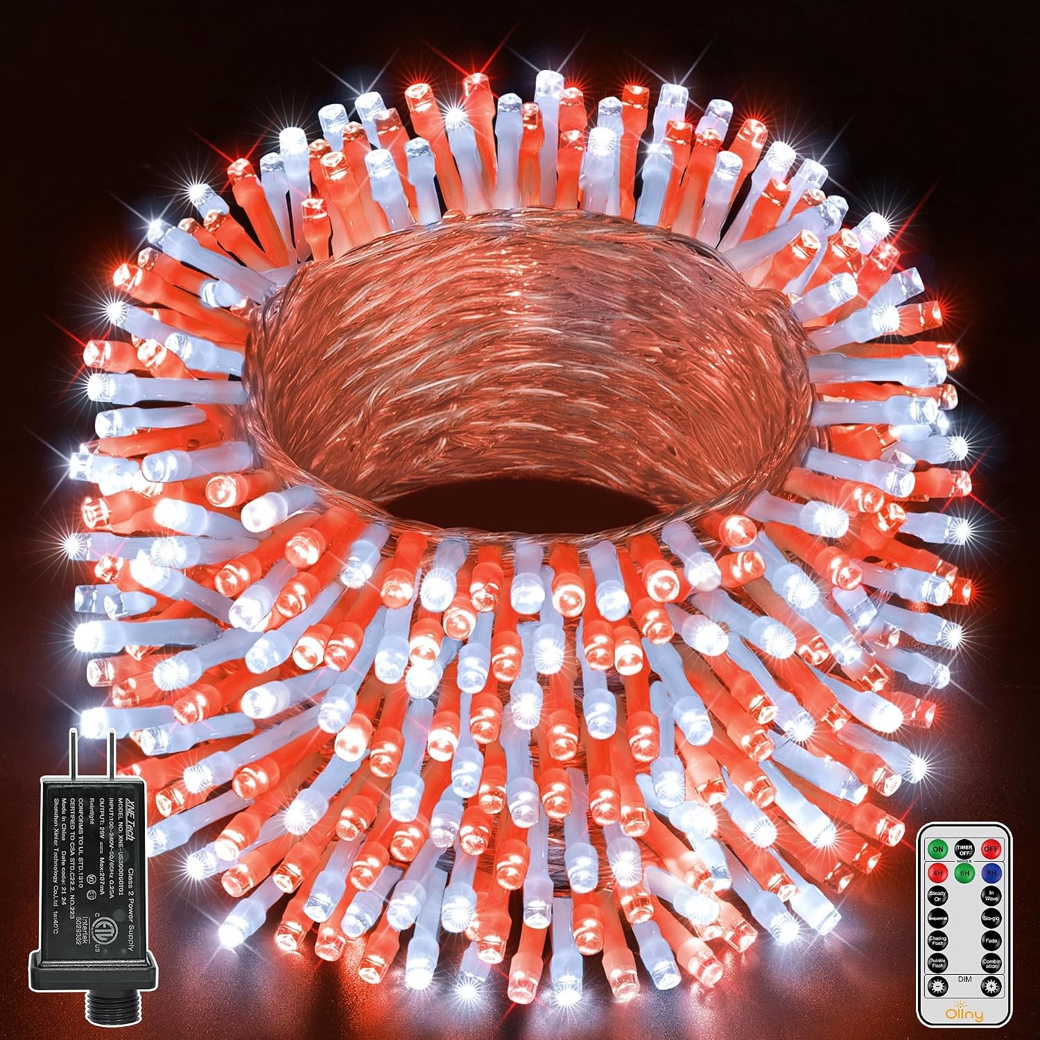 Red & White Lights Waterproof 400LED 131FT String Lights W/ Remote 3 Timer