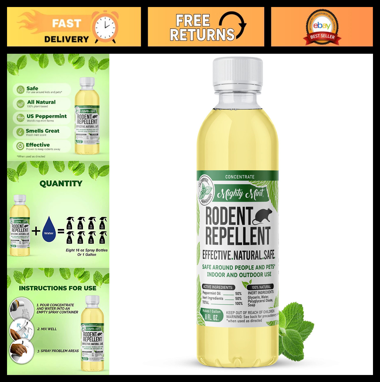 Peppermint Oil Rodent Repellent Concentrate – Natural Mice & Rat Control, 16 oz