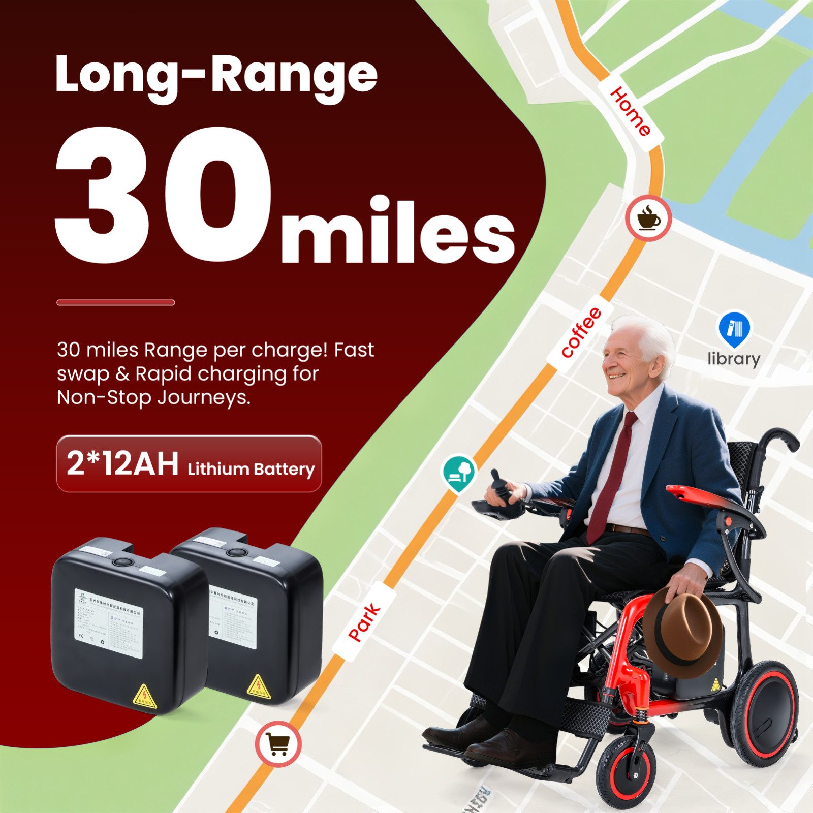 30lbs Lightweight Electric Wheelchair, Carbon Fiber Chair, Brushless Motor, 24AH