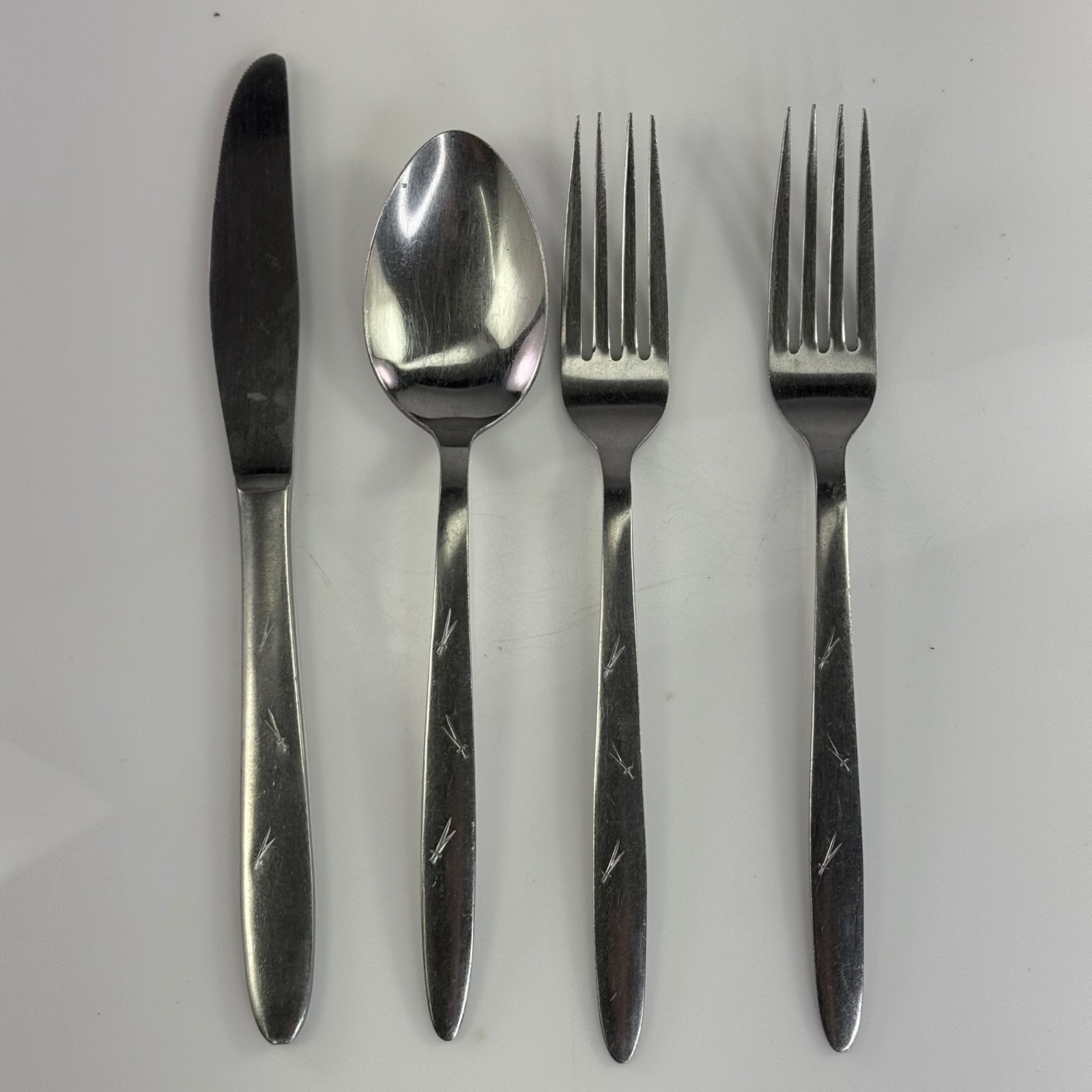 Ashton Stainless Japan MCM Wheat Motif Flatware 4 Piece Lot Knife Spoon Forks