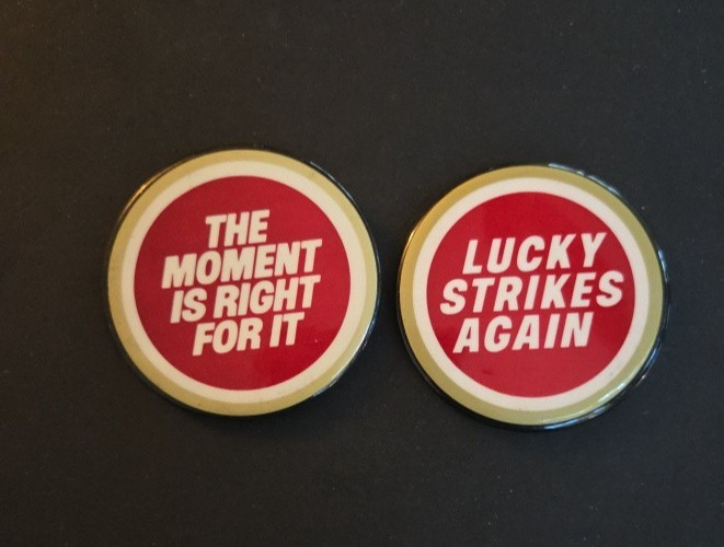 Vintage Lucky Strikes  Cigarettes Tobacco Advertising Pinback Lot 2 Pins
