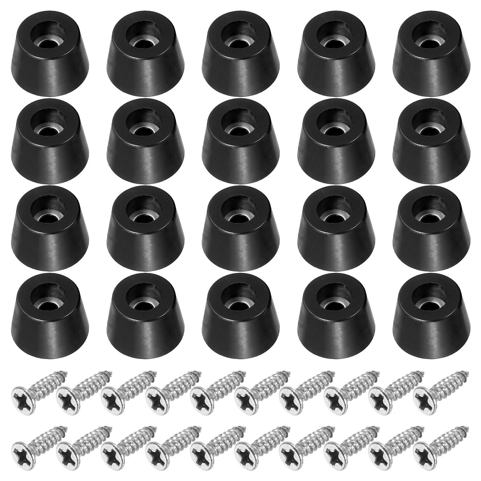 20Pack Cutting Board Feet Non Slip Rubber Feet Bumpers Screws 0.53"x0.35" Black