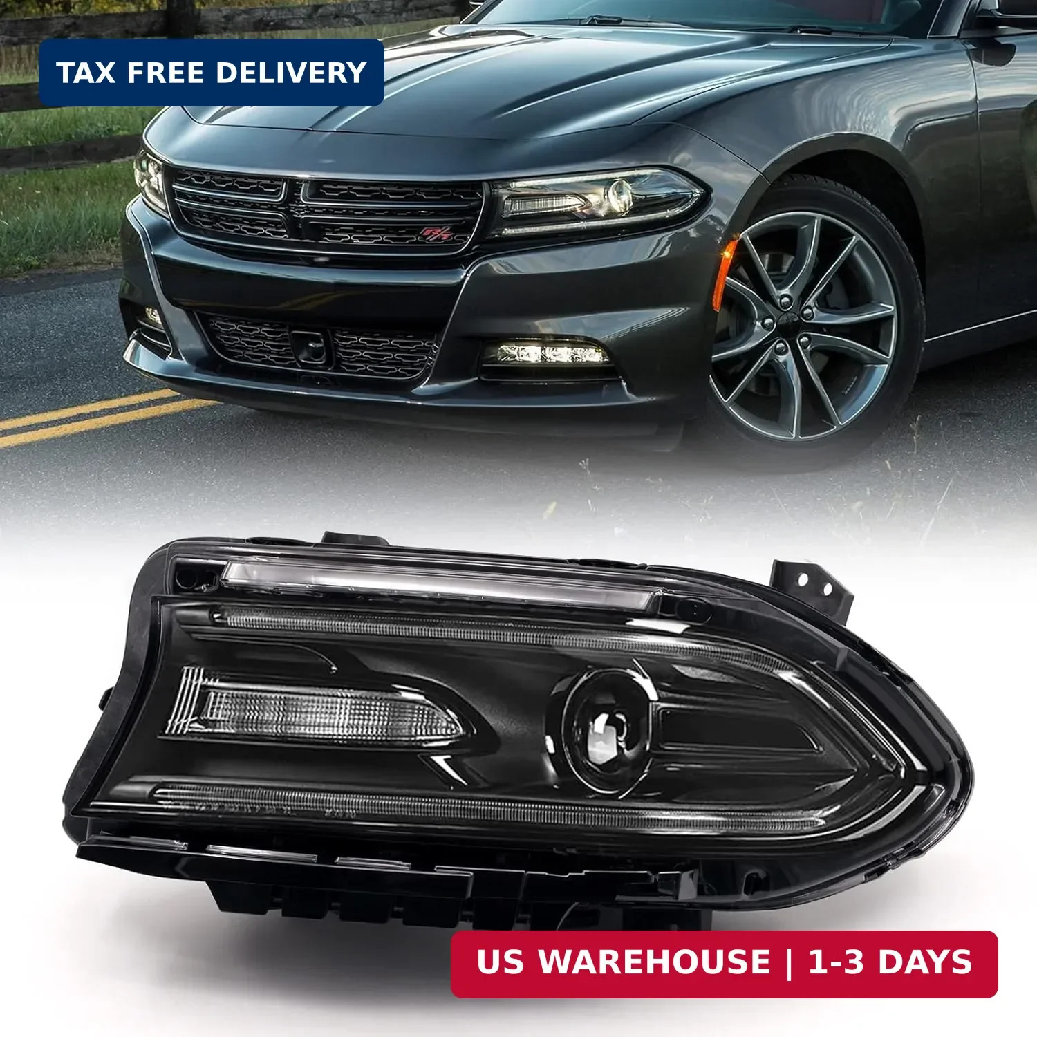 - For Dodge Charger Headlights Assembly 2015 LH(Driver) Halogen Headlight