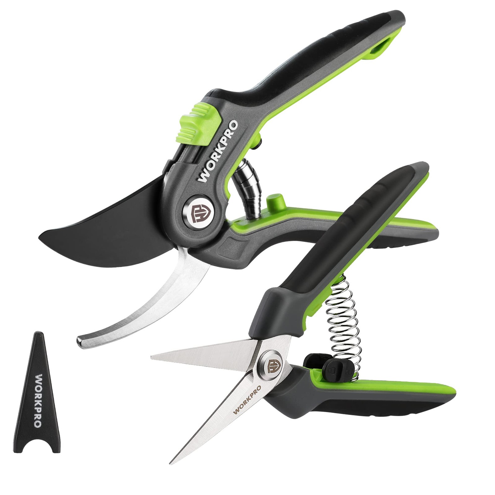 WORKPRO Garden Pruning Shears 2 Pack, 8" Bypass Green, Grey, Black