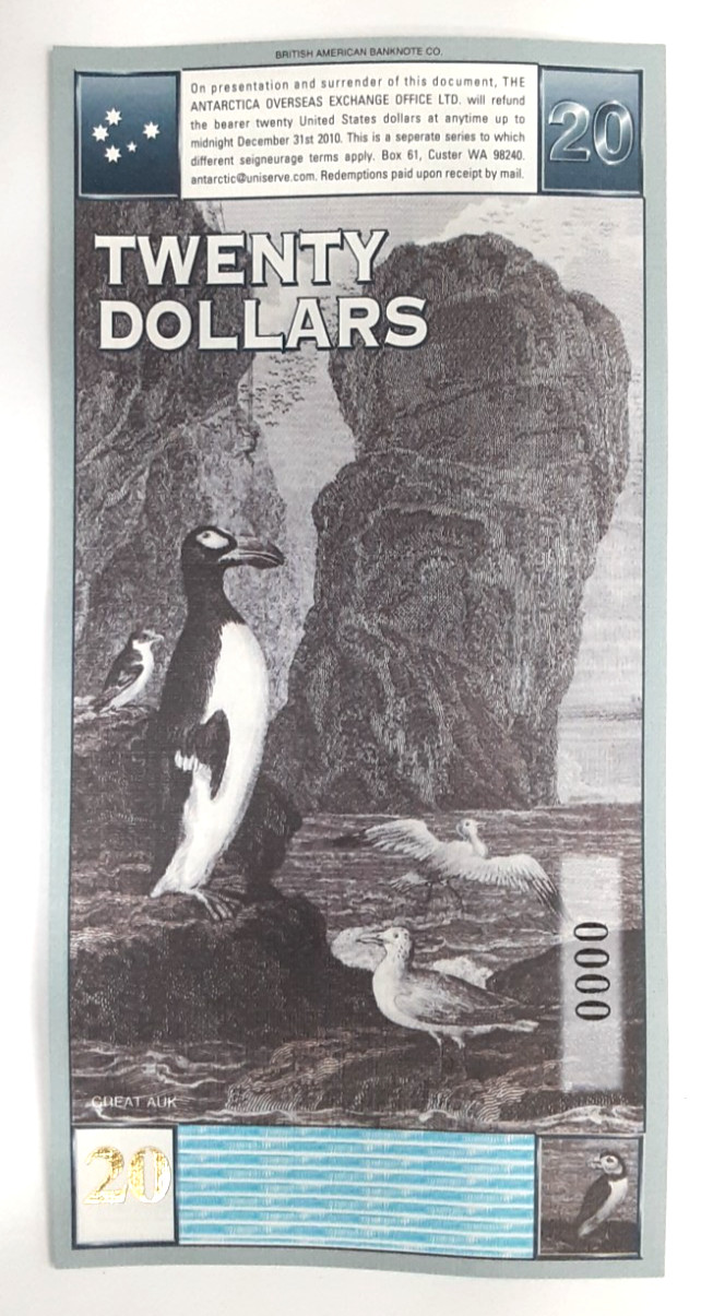 2001 Issue Antarctica 20 Dollars SPECIMEN Note--Crisp UNC