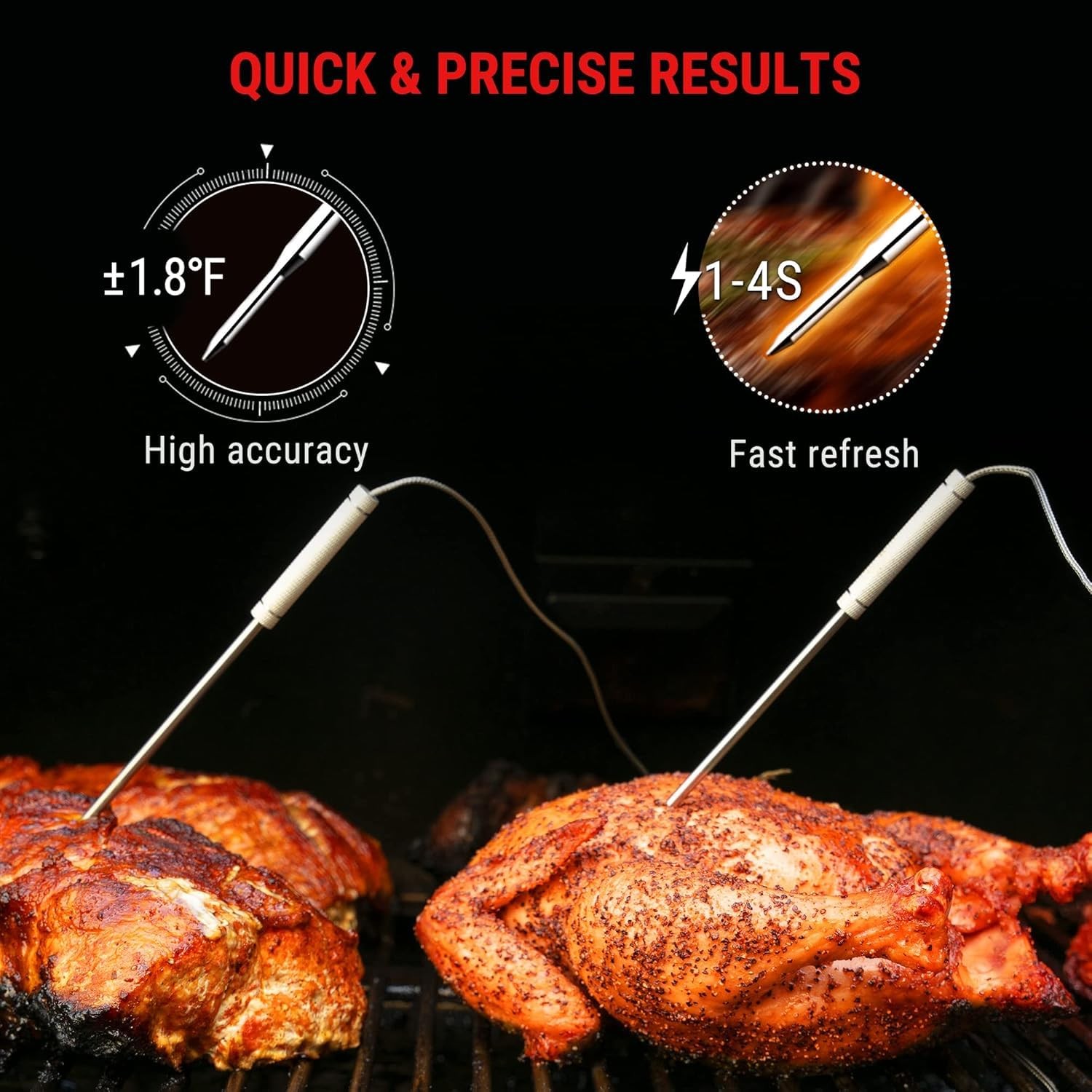 TempPro TempSync 500FT Wireless Meat Thermometer Two Probes, black or silver