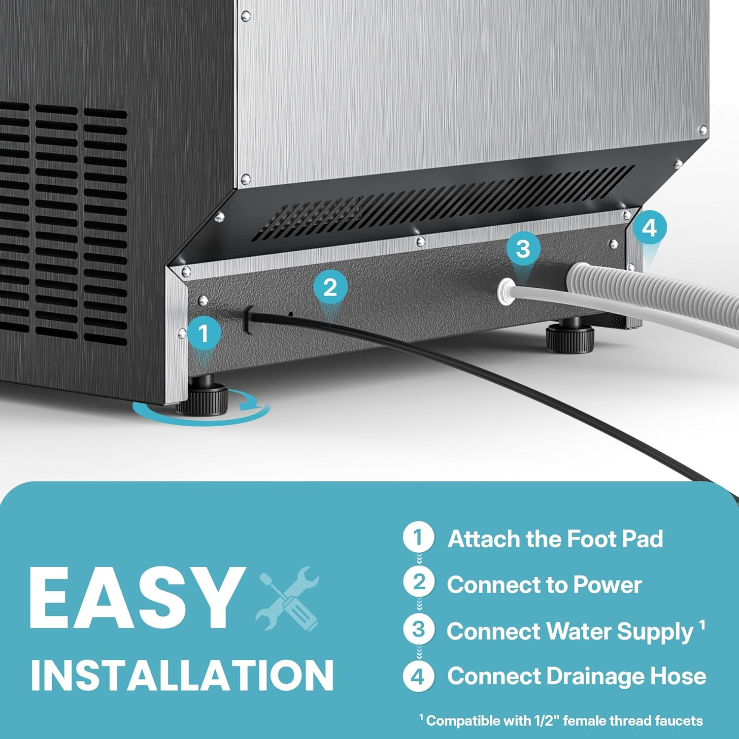 Commercial Ice Maker, 100Lbs/24H Large Ice Machine with 33Lbs Storage Capacity,