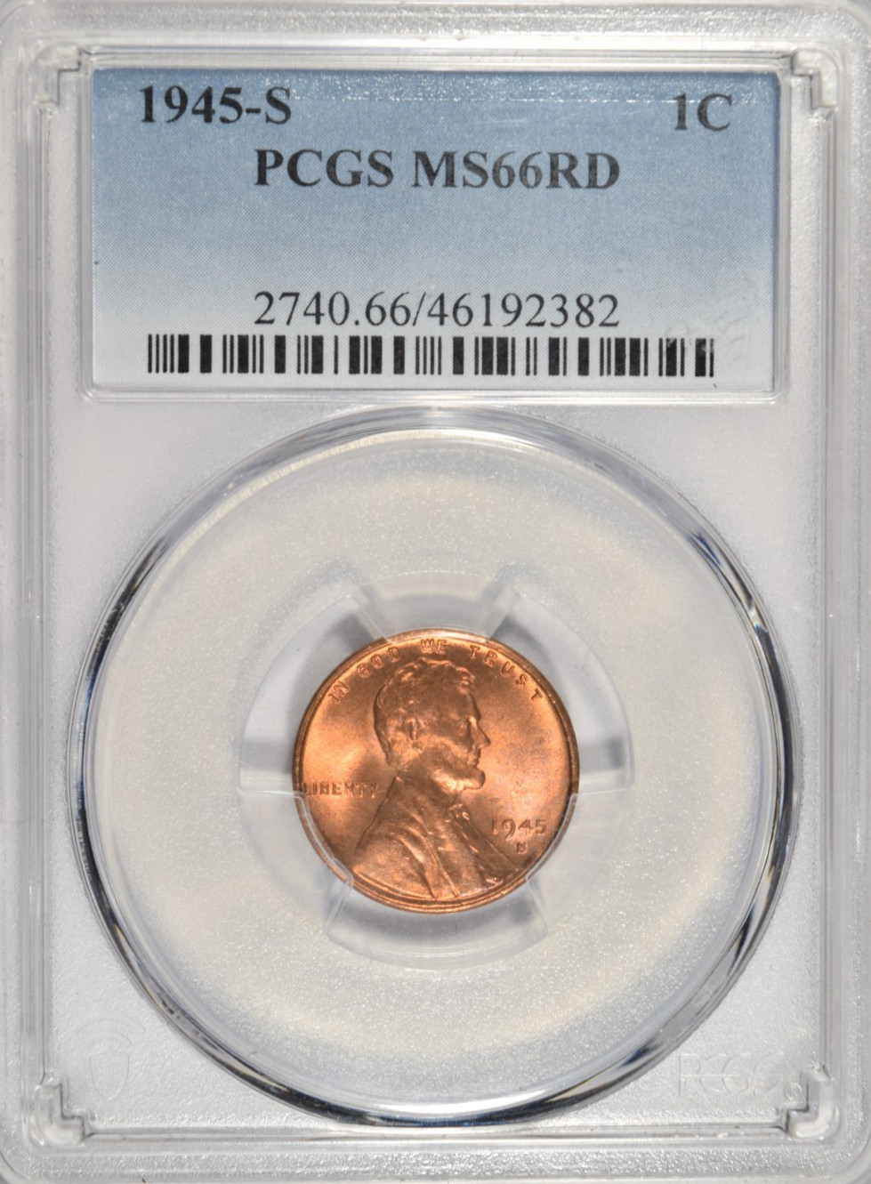 1945 S LINCOLN CENT ~ PCGS MS66 RD ~ NICE RED FLASHY LUSTER!