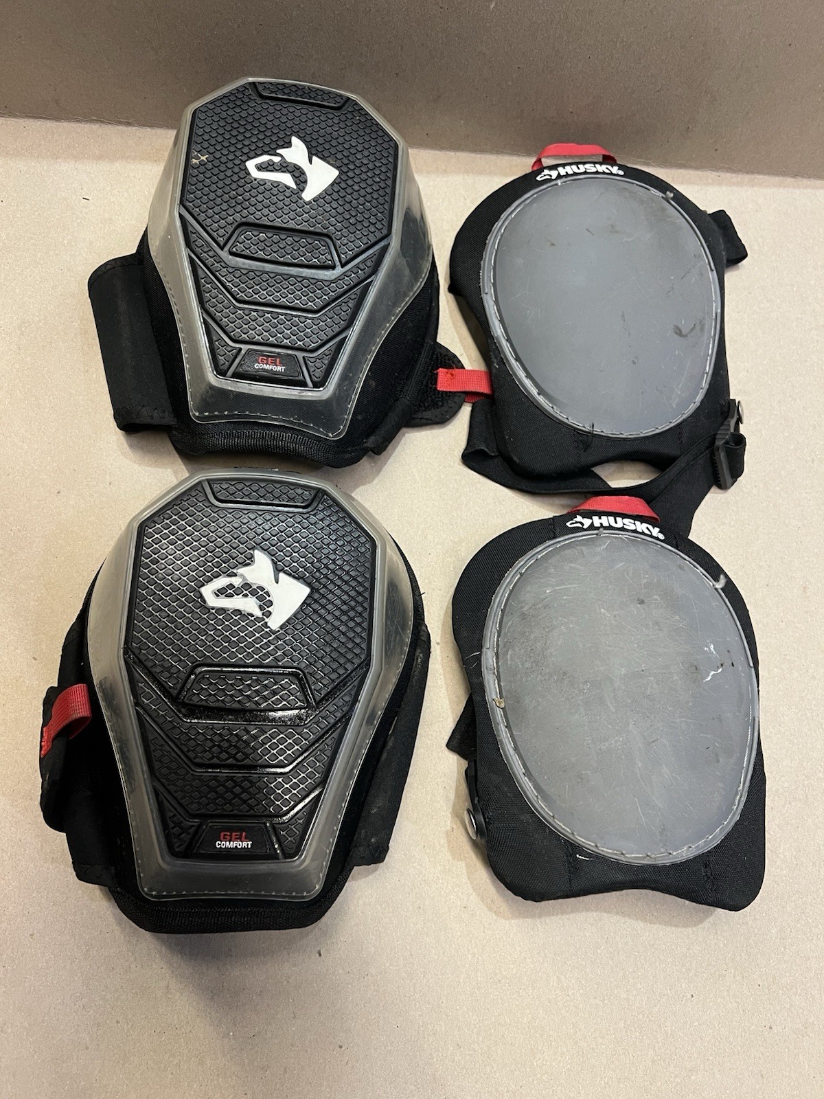2 Pair Husky Knee Pads GEL Comfort  Soft Cap Foam Non-Marring Adjustable Strap