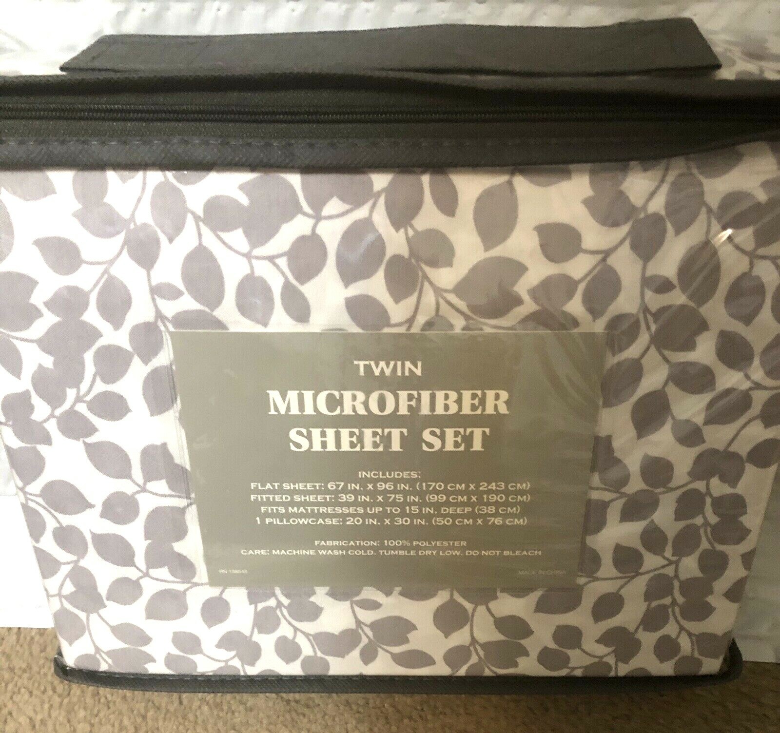 Dan River gray white leaves twin micro fiber 3 pc sheet set packaged