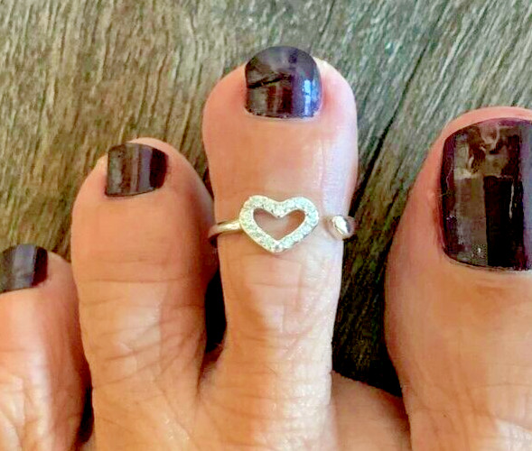 Valentine's Women's Gift Simulated Diamond Adjustable Heart Toe Ring 925 SS
