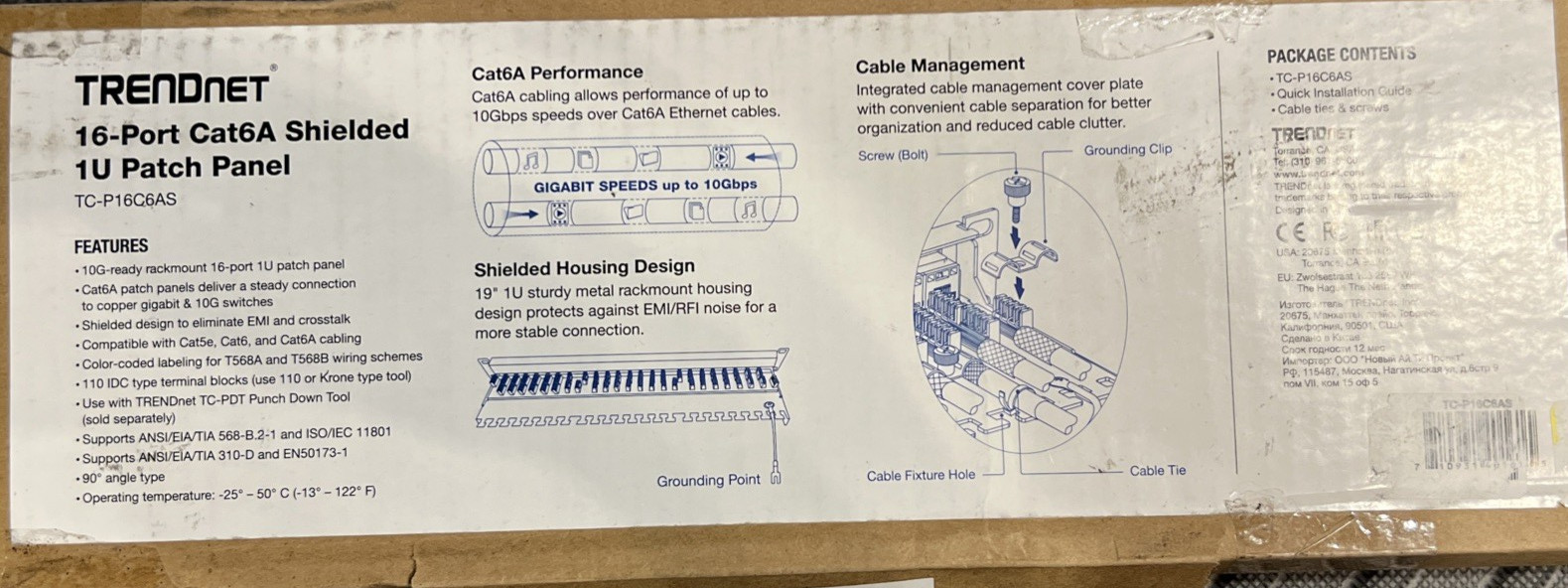 Trendnet 16-Port Cat6A Shielded 1U Patch Panel TC-P16C6AS