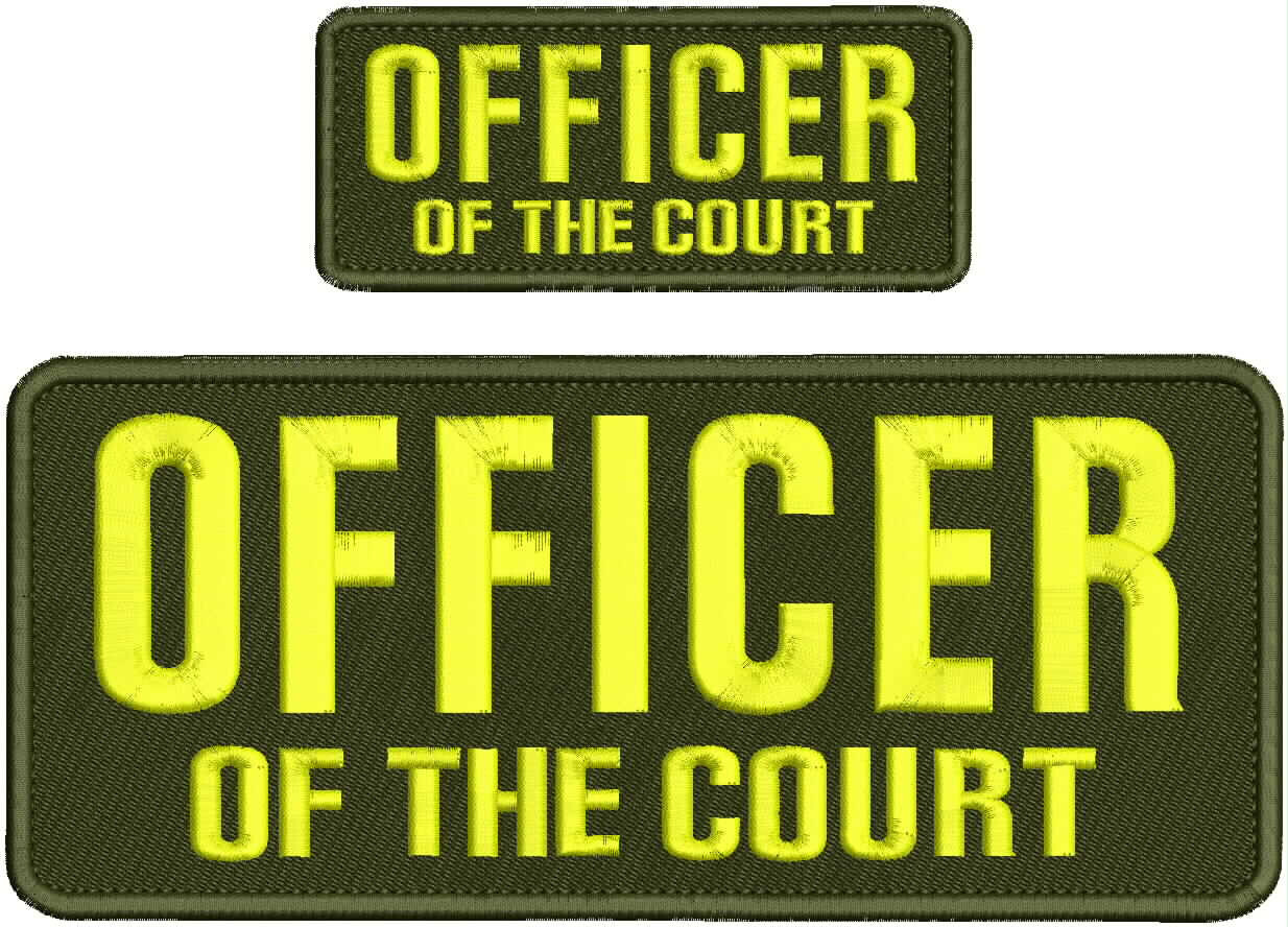 OFFICER OF THE COURT Embroidery Patches 4x10 & 2X5 Velcr@ On Back Yellow on od G