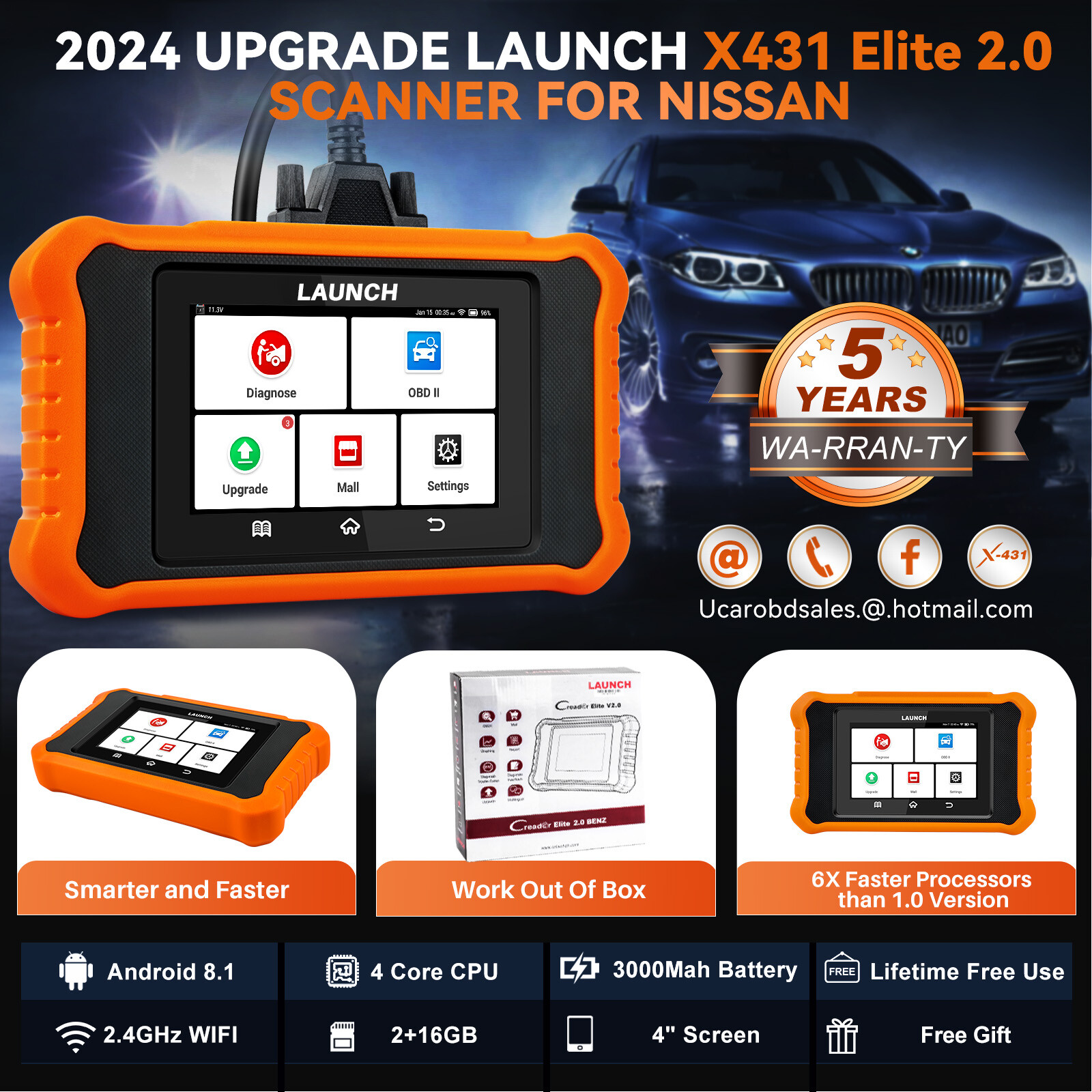 LAUNCH Creader Elite 2.0 for Nissan OBD2 Car Diagnostic Tool Scanner Key Coding