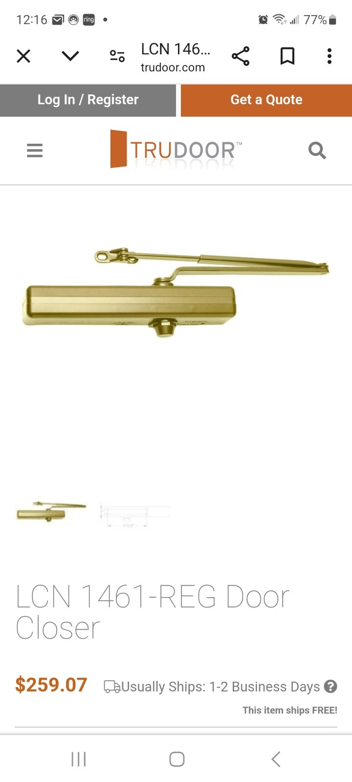 LCN 1461 Commercial Grade Door Closure Gold Tone Color Used May Have Paint On It