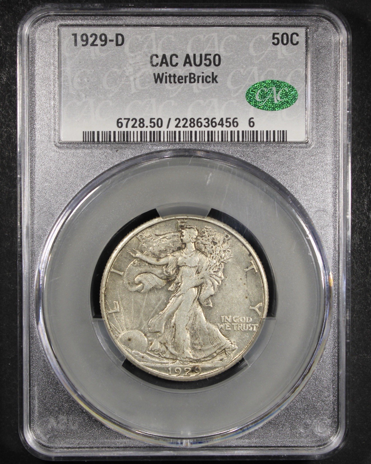 1929-D Walking Liberty Half Dollar - 50c CACG AU50 - Witterbrick!