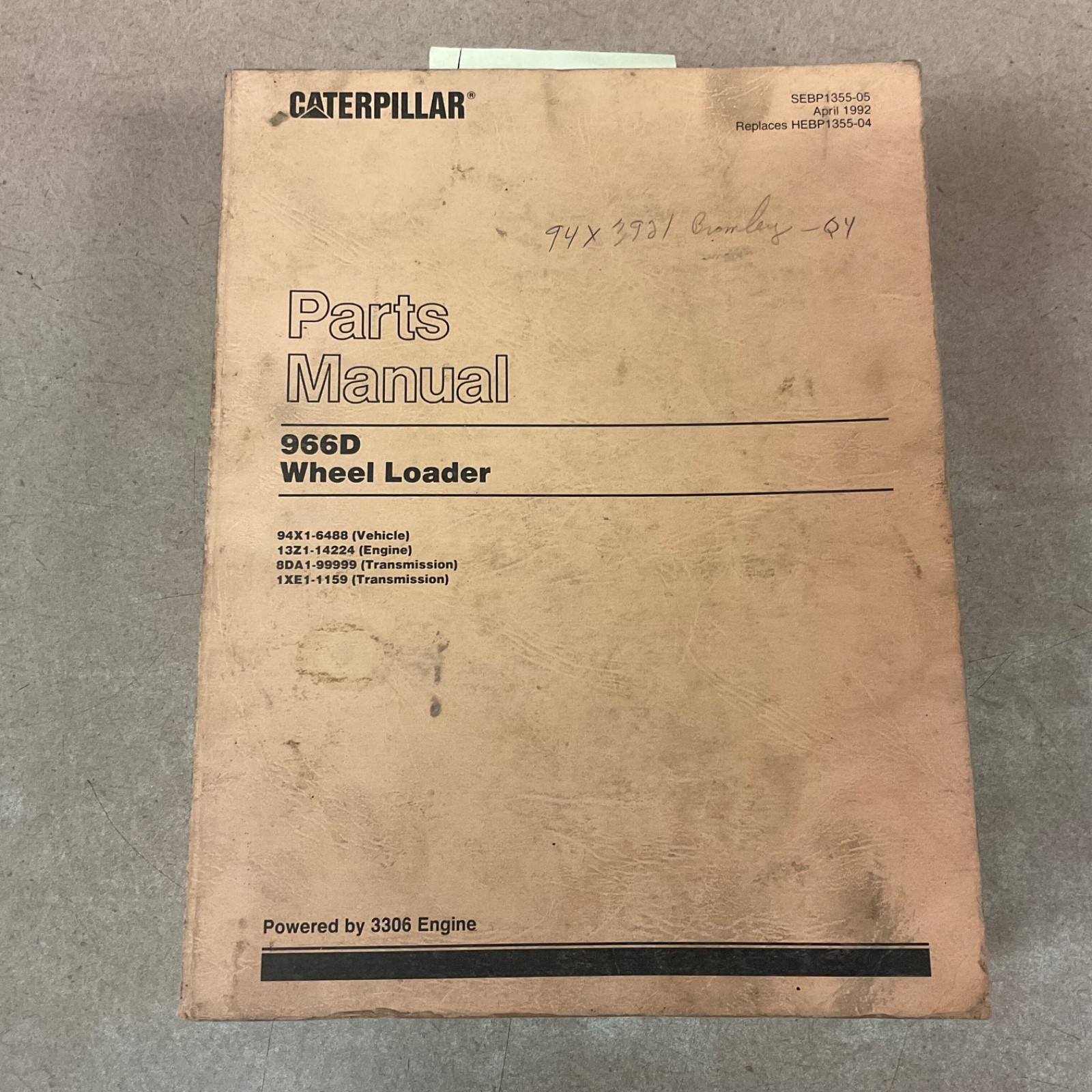 CAT Caterpillar 966D PARTS MANUAL BOOK CATALOG LIST WHEEL LOADER sn 94X1-6488