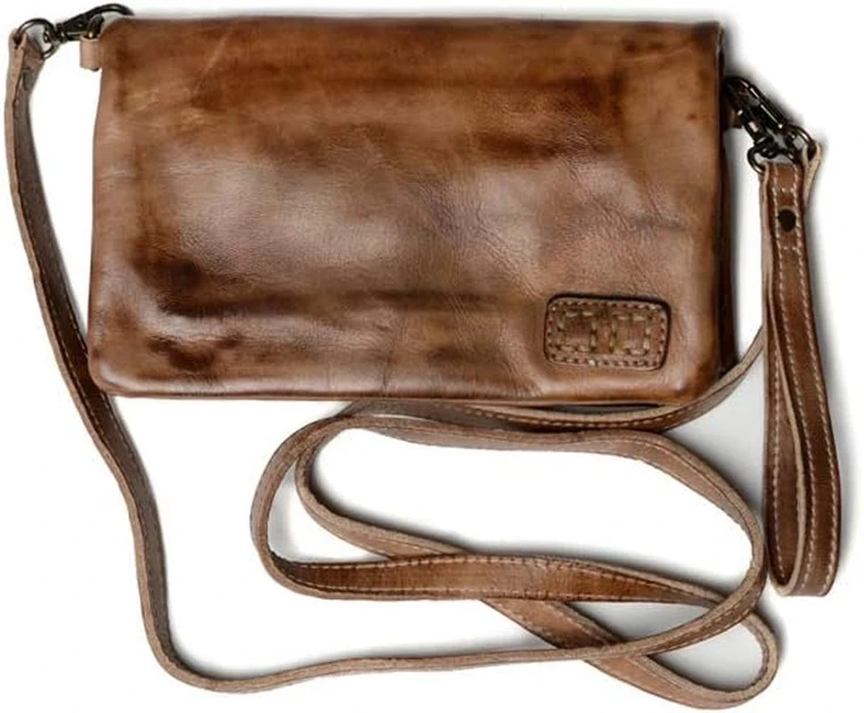 Women's Wallet Wristlet Purse Crossbody Bag Brown Real Leather
