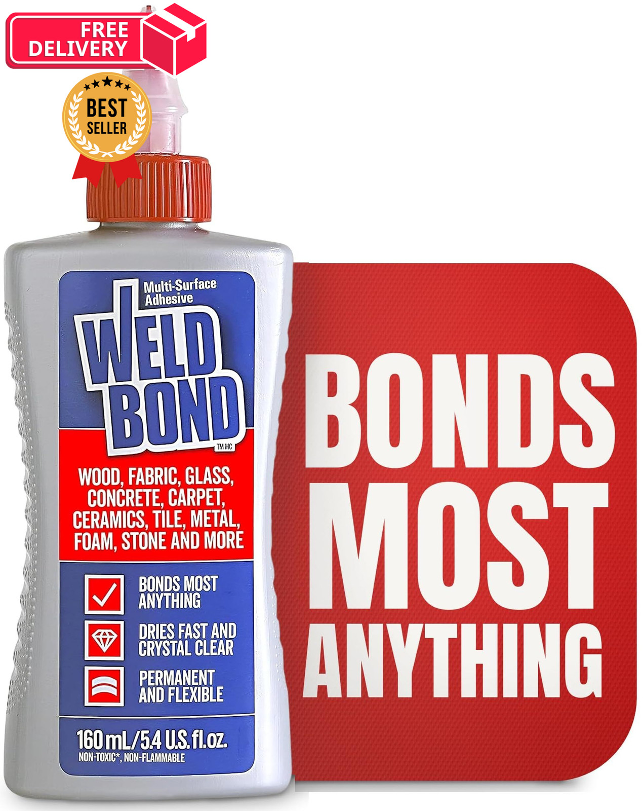 Weldbond Multi-Surface Strong Glue – Fast Drying for Wood, 1 pack, Clear
