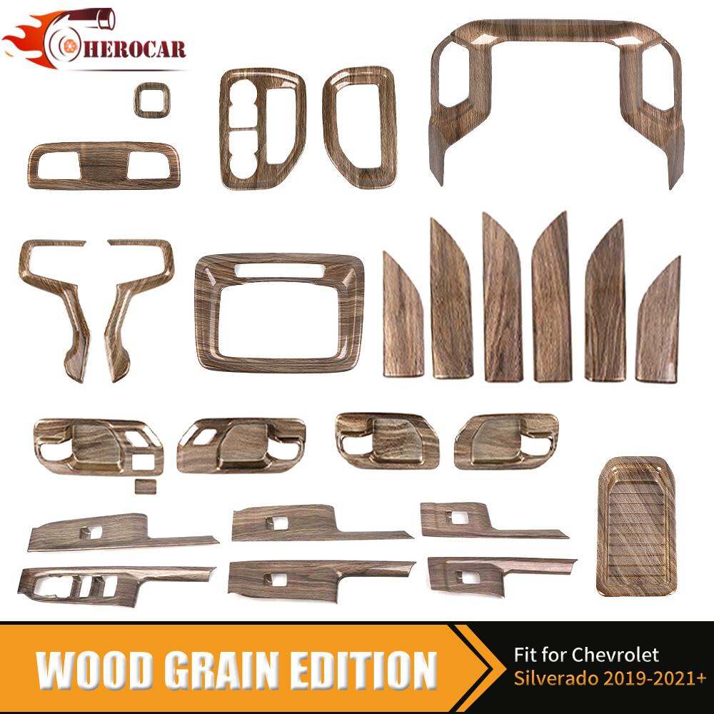 🌟26PCS Wood Grain Interior Trim Set For Chevy Silverado GMC Sierra 2019-2021 US