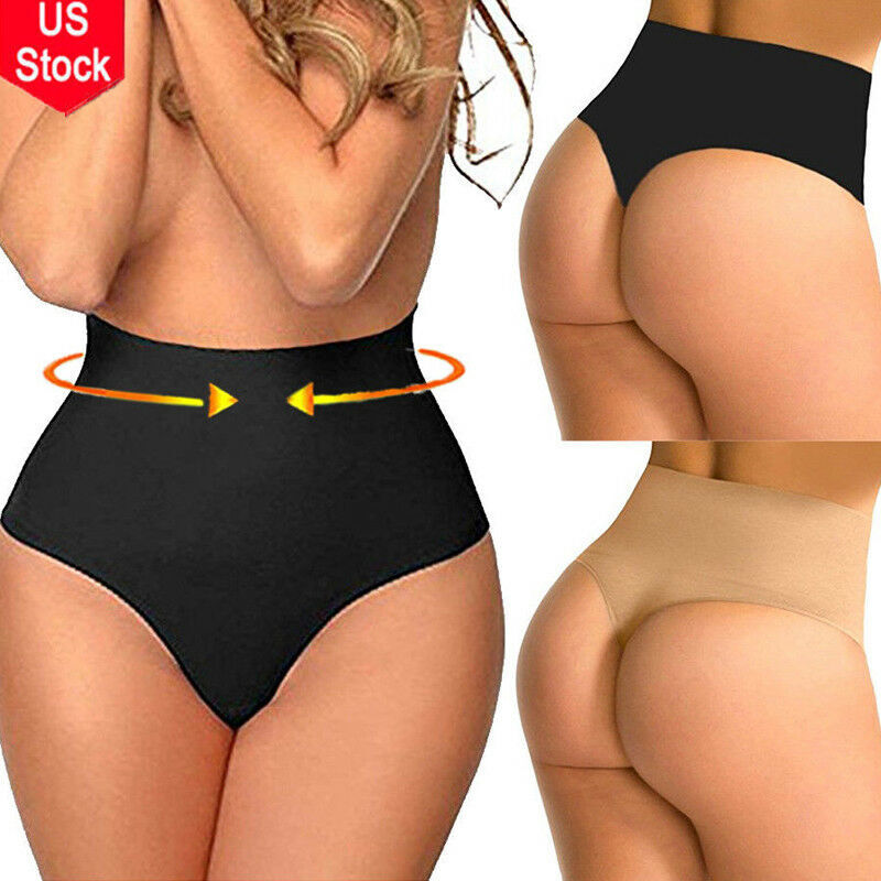 Women High Waist Body Shaper Slim Underwear Tummy Control Thong Briefs Shapewear
