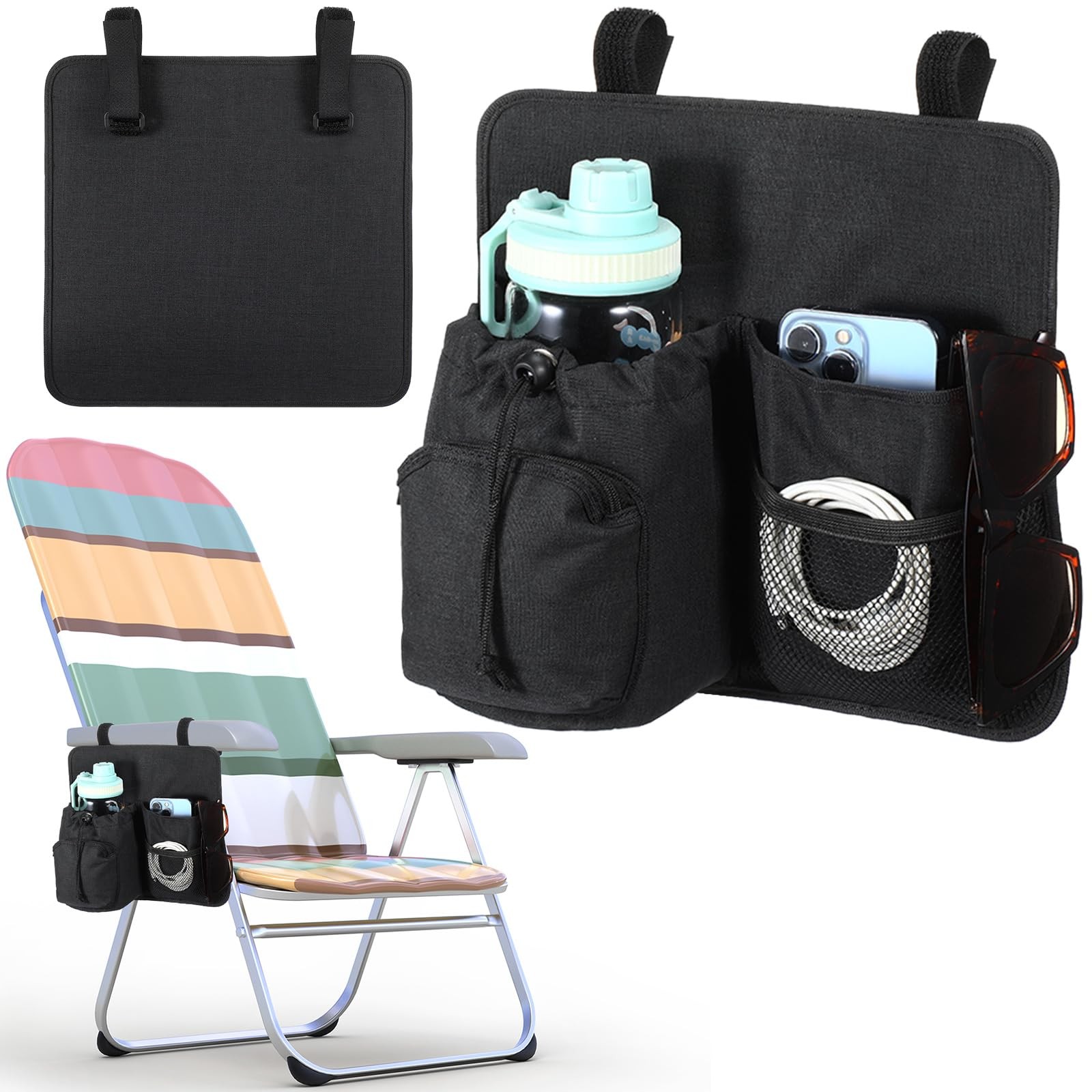 Beach Chair Cup Holder Attachment Nylon Chair Drink Holder Phone Water Bottle...
