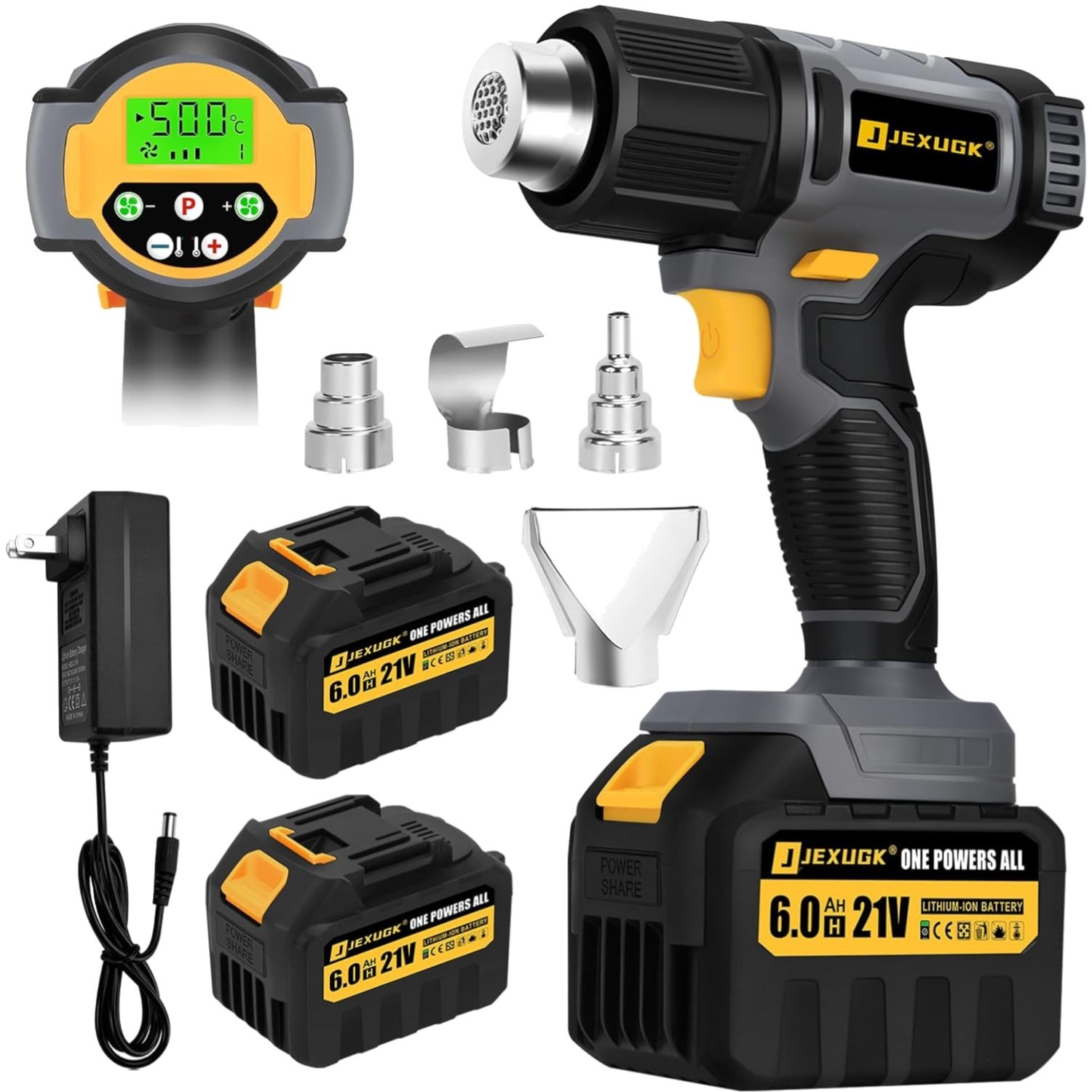 LCD Cordless Heat Gun, Portable Hot Air Gun with 2 x 6.0Ah Battery, Pistola D...