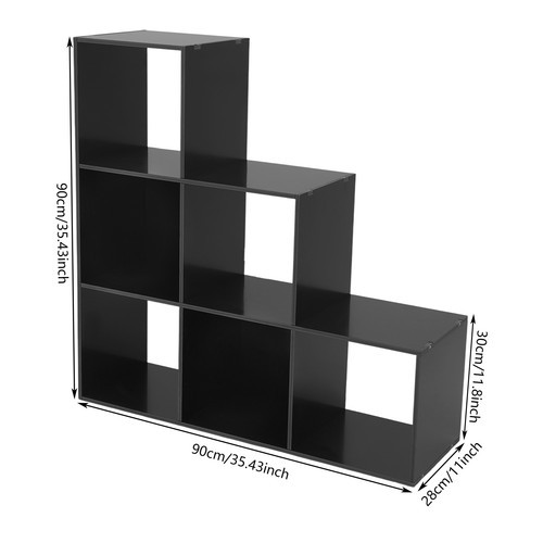 L-Shaped 6-Cube Bookcase Shelf Black 90 × 28 × 90 cm Open Back