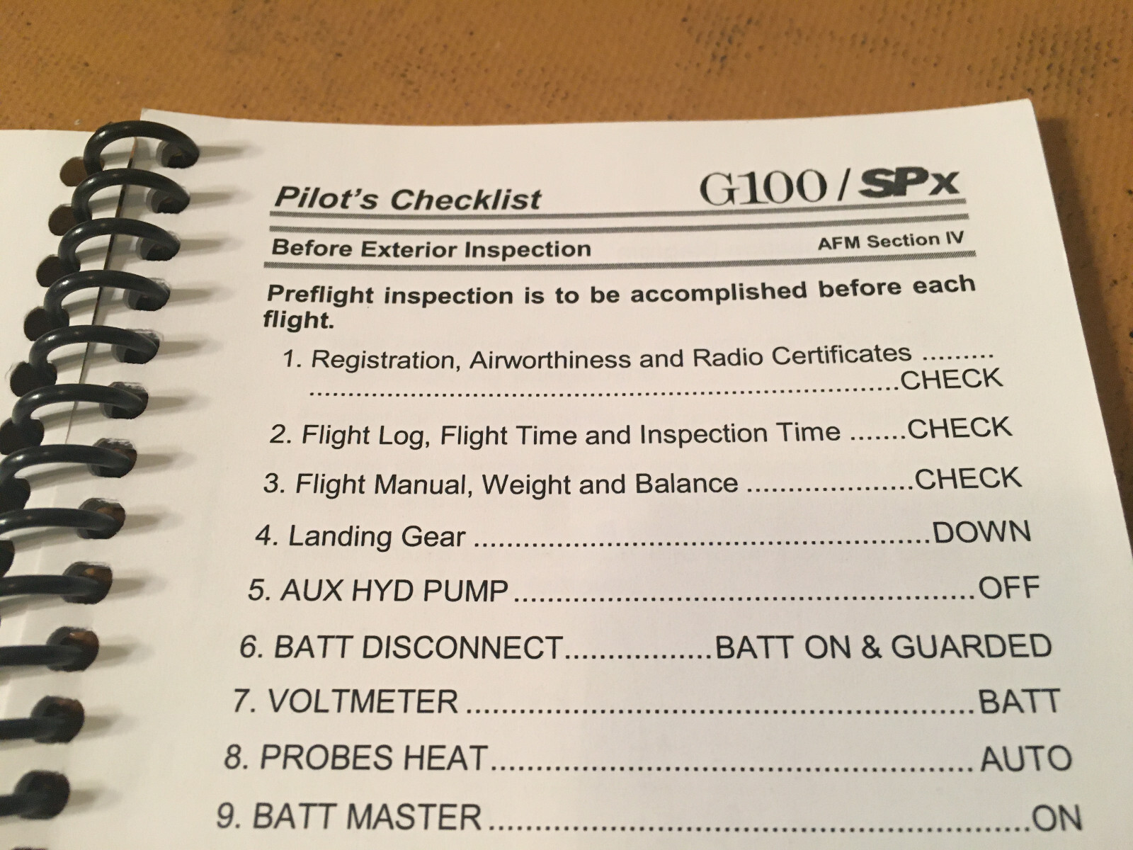 Gulfstream G100/SPx Pilot's Checklist