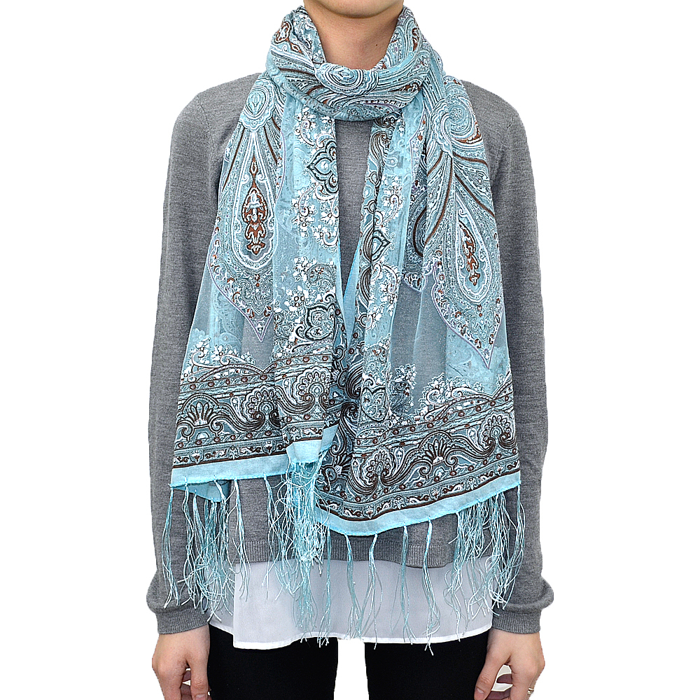 Western Paisley Floral Flower Pattern Long Scarf Spring Summer Glitter Fringe