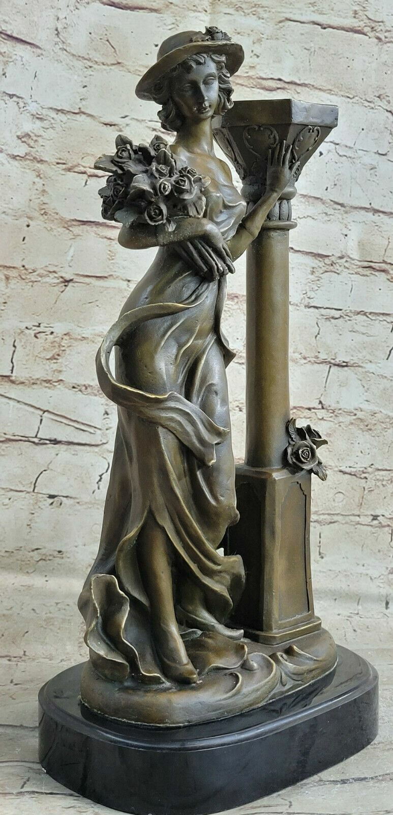 Bronze Sculpture Gorgeous Flower Woman Blossom Nouveau Decor Statue Figurine Art